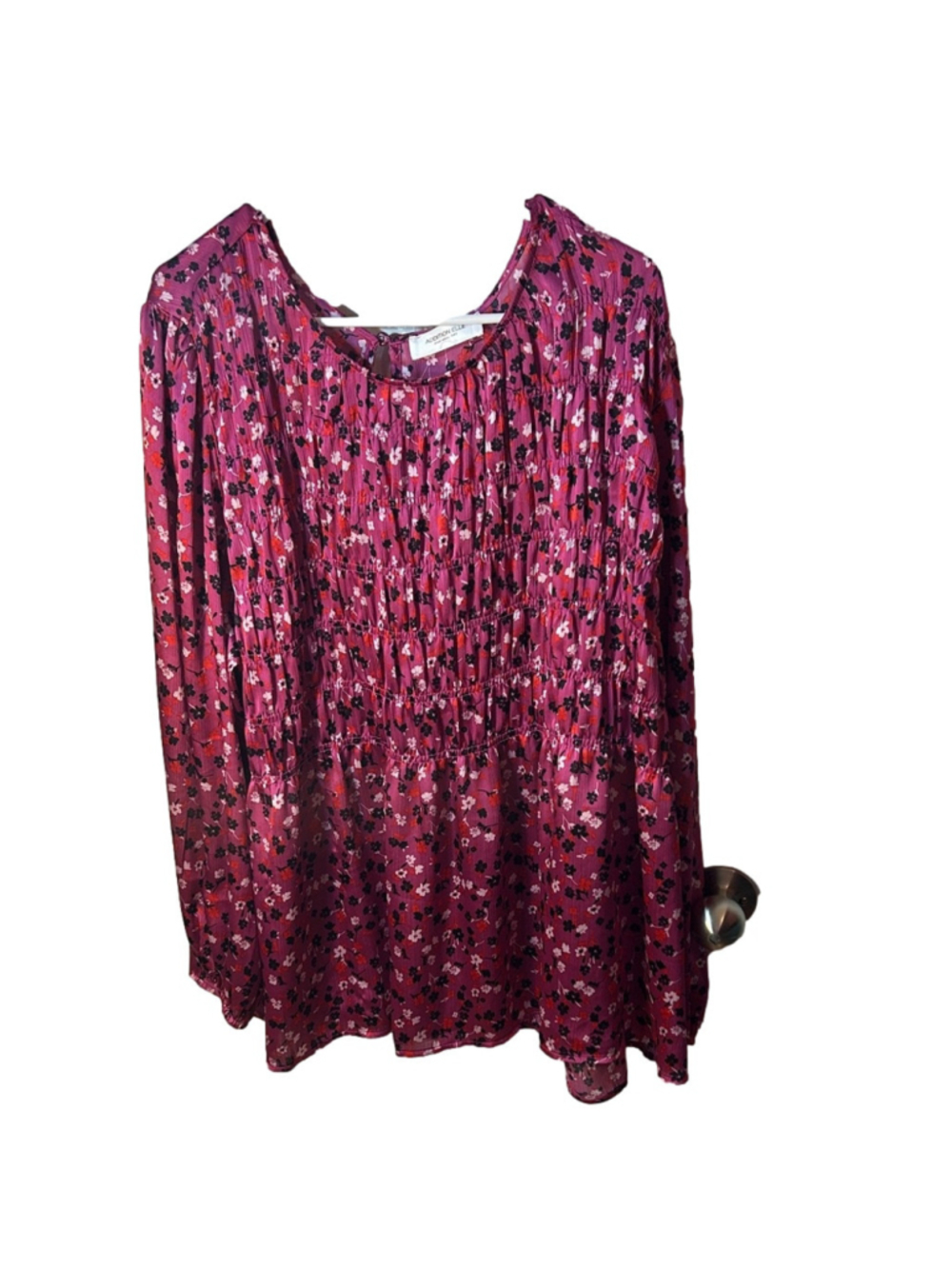 Addition Elle Pink Floral Boho Blouse – Smocked Button Back 4X